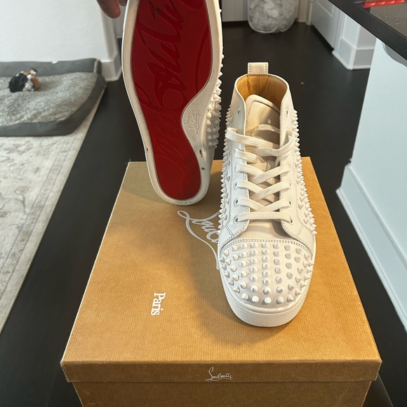 All white Christian Louboutin Louis flat calf/spikes in excellent condition. - Picture 2 of 5